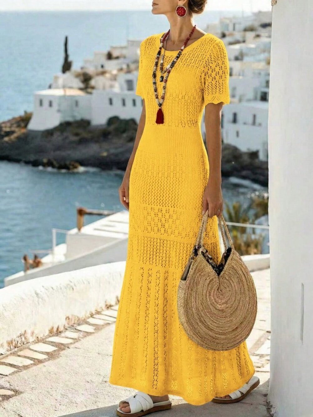 Mustard Yellow Sexy Women's Cute Knitted Sweater Dress